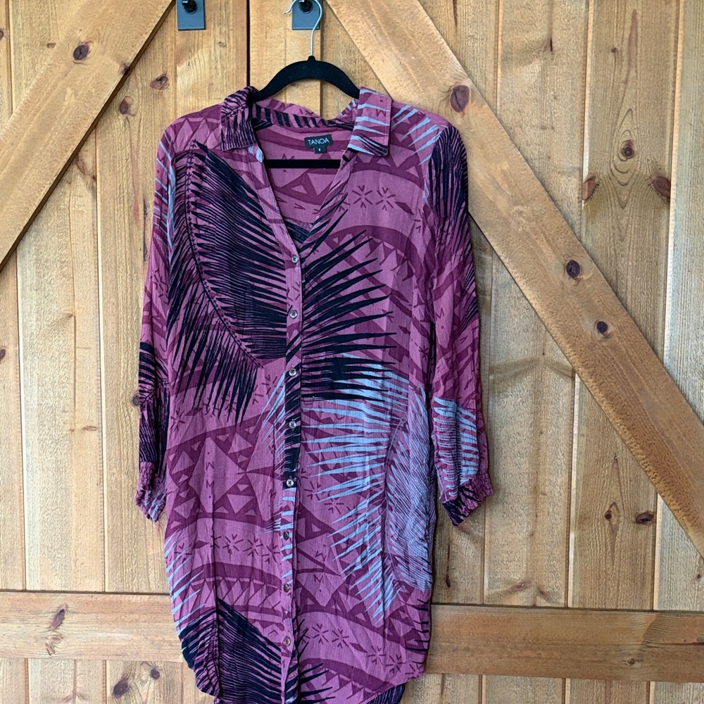 Boohoo Pink Tropical Print Button-Front Dress